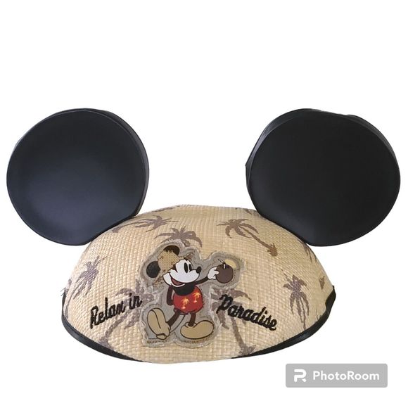 Disney Relax In Paradise Mickey Mouse Ear Hat Straw Coconut Palm Trees One Sz - Picture 1 of 11